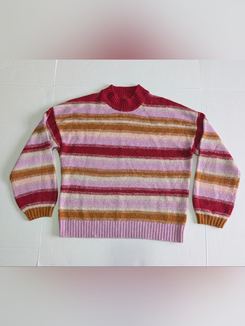 Gap Women's Striped Mock Turtle Neck Knit Sweater Multicolor Pink Red (L)